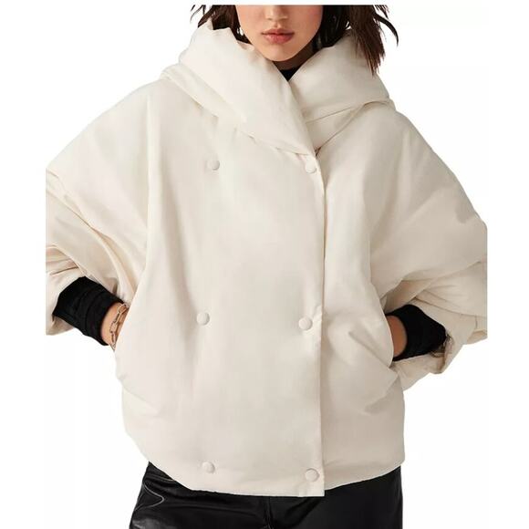 BA&SH Puffer Jacket Kali Double Breasted Hooded Cream Size 2 Oversized Designer - Picture 1 of 14